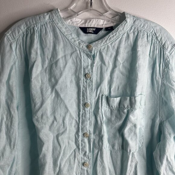Lands End Shirt Dress Womens 1X Blue Linen Tunic Button Front Pockets Coastal - Picture 2 of 11